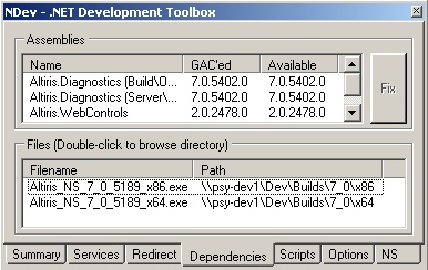 Dependencies tab